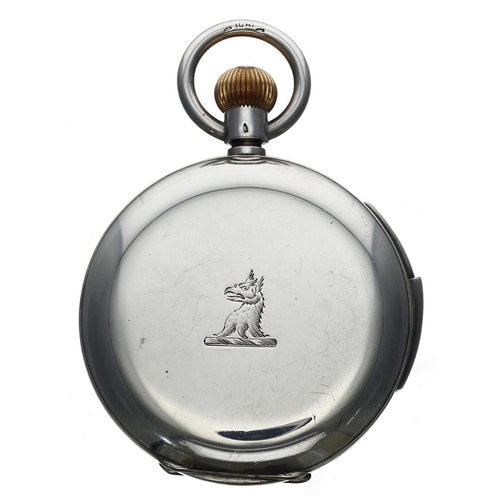 666 - Interesting Swiss silver (0,935) quarter repeating hunter pocket watch with Military provenance, uns... 