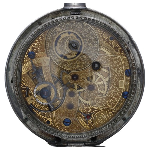 668 - Juvet 19th century white metal pocket watch made for the Chinese Market, signed engraved gilt moveme... 