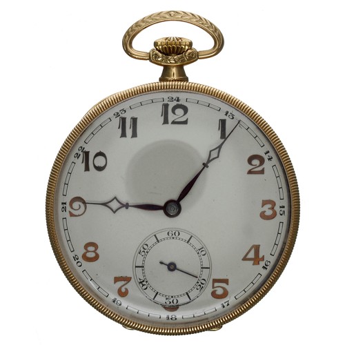 669 - Clean 18ct dress pocket watch, silvered dial with applied Arabic numerals, outer minute track and su... 