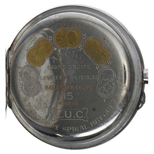 672 - L.U.C Chopard white metal lever pocket watch, gilt frosted 15 jewel movement with L.U.C stamp, compe... 