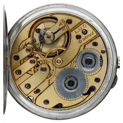 672 - L.U.C Chopard white metal lever pocket watch, gilt frosted 15 jewel movement with L.U.C stamp, compe... 