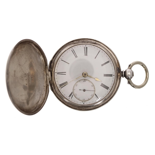 680 - Victorian silver fusee lever hunter pocket watch, London 1856, unsigned movement, no. 14165, with en... 