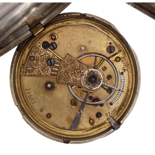 680 - Victorian silver fusee lever hunter pocket watch, London 1856, unsigned movement, no. 14165, with en... 