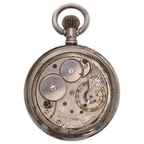 580 - 'The T. Eaton Co. Limited' nickel cased lever pocket watch, signed 15 jewel movement, no. 142853, Ar... 