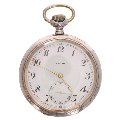 685 - Zenith 'Grand Prix' white metal (0.800) lever pocket watch, signed gilt frosted movement, no. 289650... 