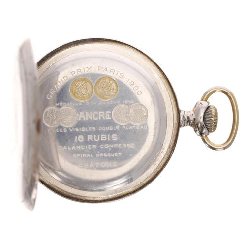 685 - Zenith 'Grand Prix' white metal (0.800) lever pocket watch, signed gilt frosted movement, no. 289650... 