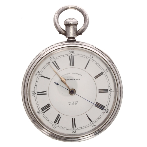 686 - Edwardian silver 'Centre Seconds Chronograph' lever pocket watch, Chester 1907, the three quarter pl... 