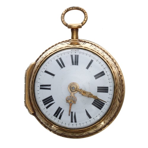 701 - Late 18th century gilt verge pocket watch, the unsigned fusee movement with pierced engraved balance... 