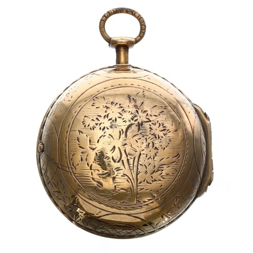 701 - Late 18th century gilt verge pocket watch, the unsigned fusee movement with pierced engraved balance... 