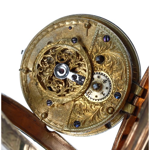 701 - Late 18th century gilt verge pocket watch, the unsigned fusee movement with pierced engraved balance... 