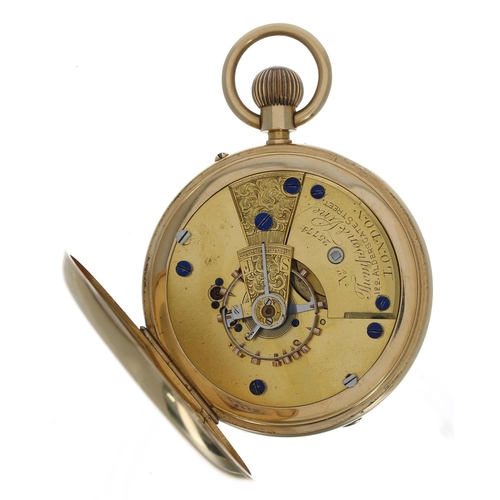 702 - Victorian 18ct half hunter lever pocket watch, London 1883, the movement signed Thompson & Vine,... 