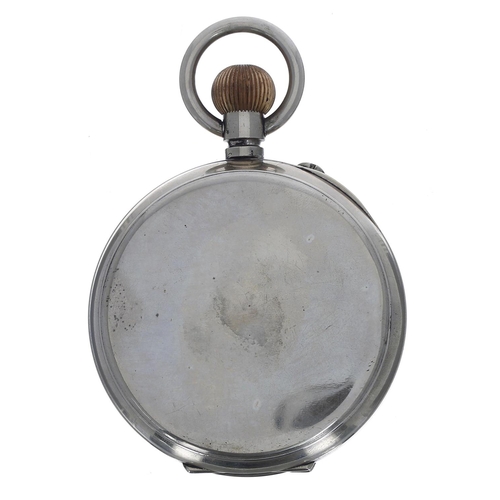 704 - Omega Goliath nickel cased lever pocket watch, gilt frosted movement, hinged cuvette, enamel dial wi... 