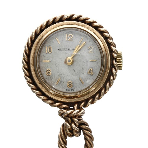 705 - Jaeger-LeCoultre 9ct pendant watch with a rope design brooch attachment, London 1953, signed movemen... 