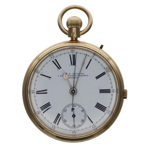 708 - 19th century 18ct centre seconds lever pocket watch, London 1867, free sprung gilt three quarter pla... 