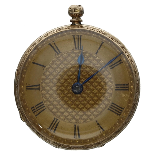 709 - Small Victorian 18ct fusee lever pocket watch, London 1868, unsigned movement, no. 44358, gilt dial ... 