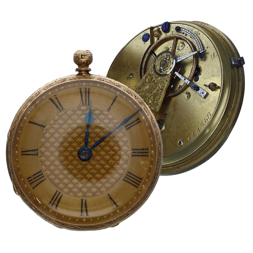 709 - Small Victorian 18ct fusee lever pocket watch, London 1868, unsigned movement, no. 44358, gilt dial ... 