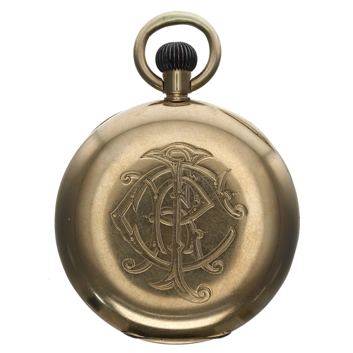 710 - 18ct lever pocket watch, unsigned frosted movement, 18ct hinged cuvette dated July 5th 1911, the dia... 