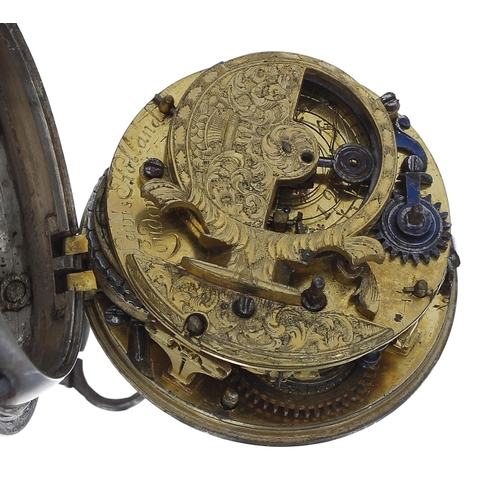 711 - Interesting late 17th/early 18th century English silver 'mock pendulum' verge pocket watch, the fuse... 