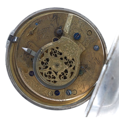 714 - Victorian silver verge pair cased pocket watch, London 1863, the fusee movement signed Reeves & ... 