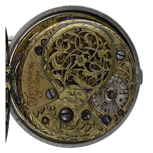 716 - English 18th century silver pair cased verge pocket watch, London 1764, the fusee movement signed Th... 