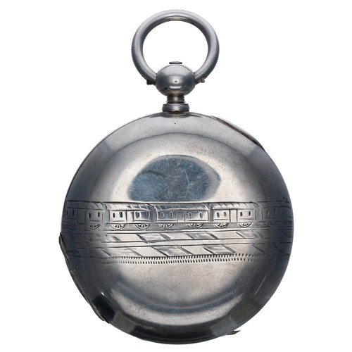 717 - Interesting white metal dual-time hunter pocket watch, unsigned lever movement, the cuvette branded ... 