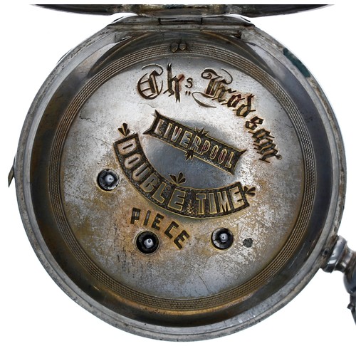 717 - Interesting white metal dual-time hunter pocket watch, unsigned lever movement, the cuvette branded ... 