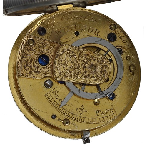 644 - Early 19th English silver verge hunter pocket watch, London 1825, the fusee movement signed G. Coule... 