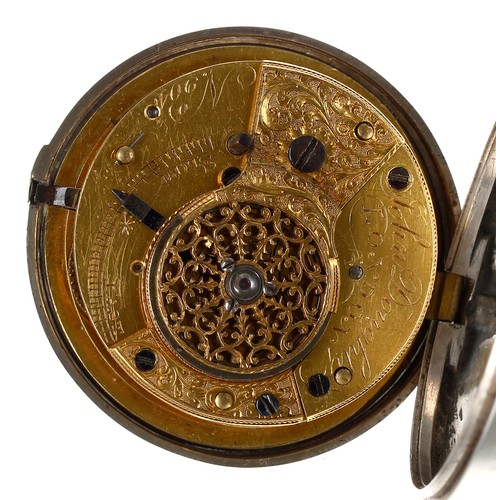 723 - George III silver pair cased verge pocket watch with a 'name' dial, London 1809, the fusee movement ... 