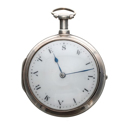 723 - George III silver pair cased verge pocket watch with a 'name' dial, London 1809, the fusee movement ... 