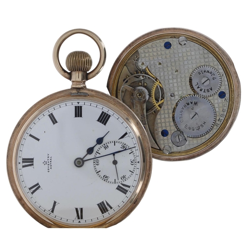 734 - Astral Coventry 9ct half hunter lever pocket watch, London 1912, signed movement and dial, metal hin... 