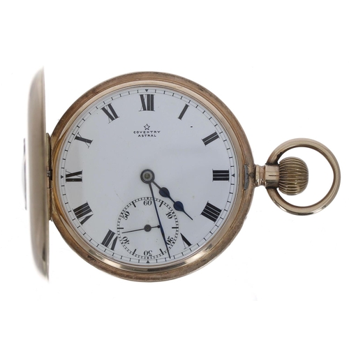 734 - Astral Coventry 9ct half hunter lever pocket watch, London 1912, signed movement and dial, metal hin... 