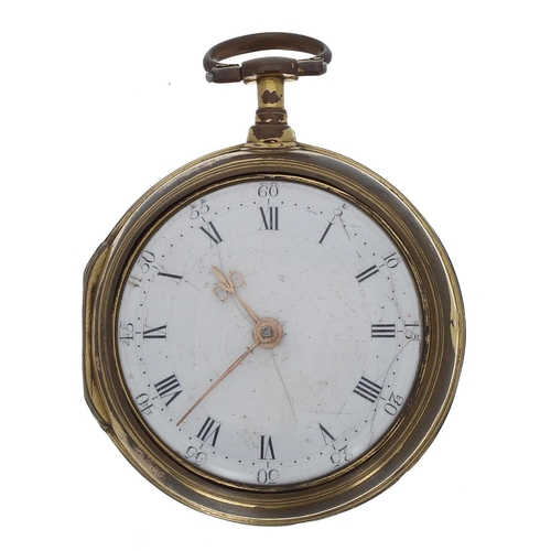 742 - Late 18th century English gilt metal verge pair cased pocket watch, the fusee movement signed Josiah... 