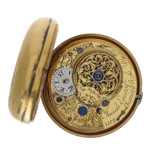 742 - Late 18th century English gilt metal verge pair cased pocket watch, the fusee movement signed Josiah... 