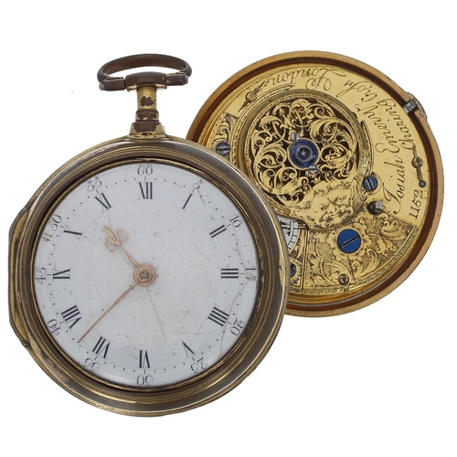 742 - Late 18th century English gilt metal verge pair cased pocket watch, the fusee movement signed Josiah... 