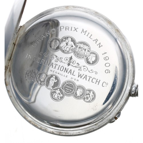 744 - IWC (International Watch Company) silver (.800) lever pocket watch, gilt frosted movement with compe... 