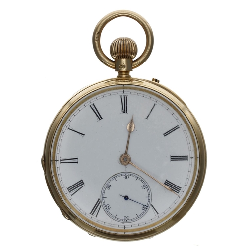 655 - Victorian 18ct lever pocket watch, London 1894, gilt three quarter plate movement signed Weslakel, L... 