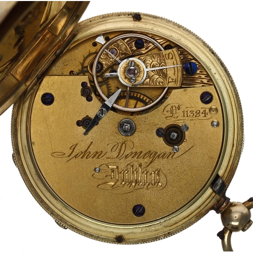 700 - Small Irish 18ct fusee lever pocket watch, Dublin 1862, the gilt three quarter plate movement signed... 