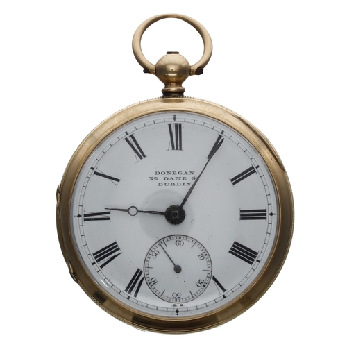 729 - 19th century Irish 18ct fusee lever pocket watch, Dublin 1866, the movement signed John Donegan, Dub... 