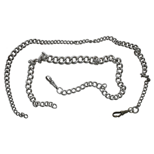 759 - Silver graduated curb link double watch Albert chain, with clasp, 14.5'' (clasp at fault); together ... 