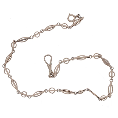 763 - Austrian 14ct rose gold fancy link watch chain, with clasp and loop, 9.9gm, 14.25'' long... 