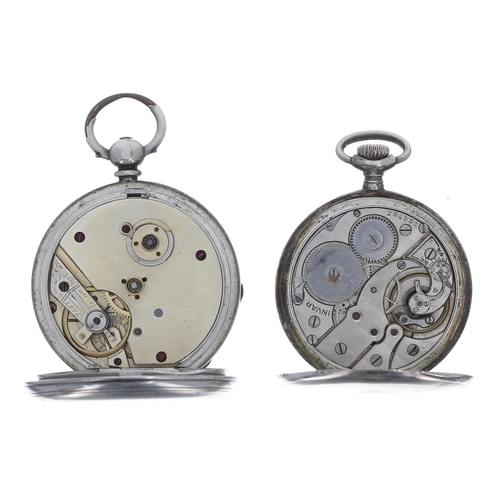 808 - Invar silver (0.935) lever engine turned pocket watch, 49mm; together with a silver cylinder pocket ... 