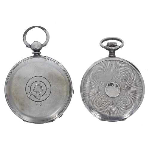 808 - Invar silver (0.935) lever engine turned pocket watch, 49mm; together with a silver cylinder pocket ... 