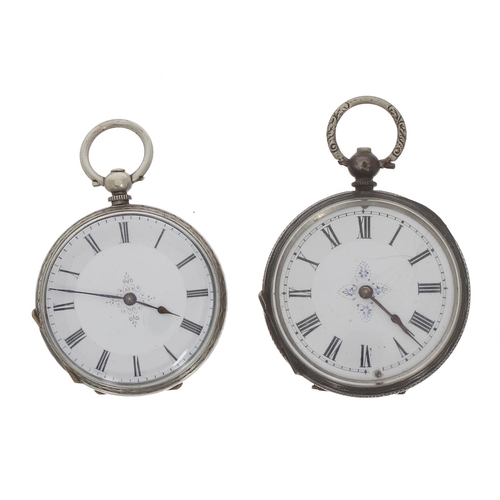 810 - Two cylinder engraved fob watches, 41mm and 38mm (2)