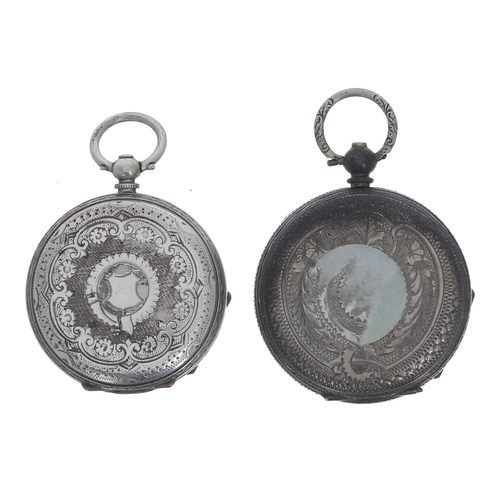 810 - Two cylinder engraved fob watches, 41mm and 38mm (2)