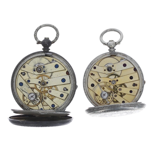 810 - Two cylinder engraved fob watches, 41mm and 38mm (2)