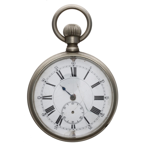 812 - Longines Baume nickel cased Goliath pocket watch, the movement signed Longines Baume with plain bala... 