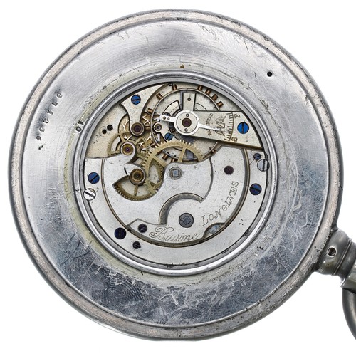 812 - Longines Baume nickel cased Goliath pocket watch, the movement signed Longines Baume with plain bala... 