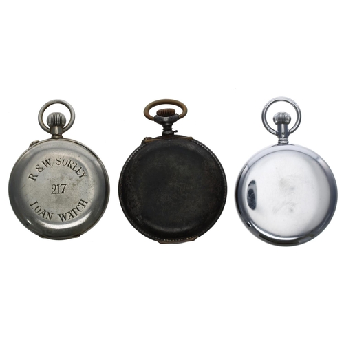 813 - Gunmetal alarm pocket watch, 51mm (replacement nickel bezel); together with an 'Excelsior Park' chro... 