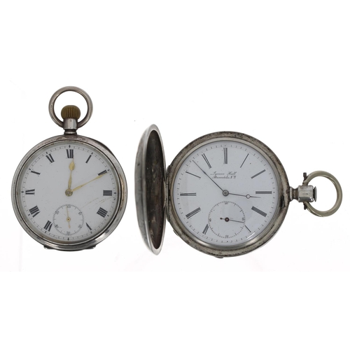 815 - Silver lever engine turned pocket watch, unsigned movement, no. 3964186, 51mm; together with a coin ... 