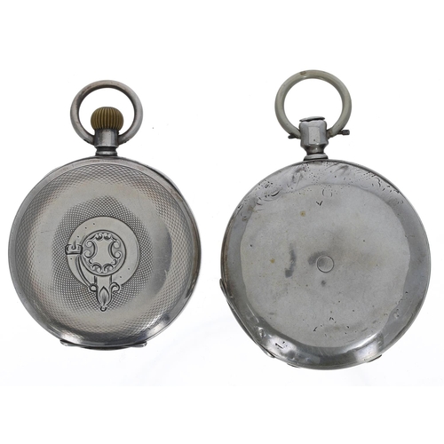 815 - Silver lever engine turned pocket watch, unsigned movement, no. 3964186, 51mm; together with a coin ... 